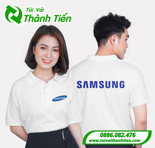 Mẫu áo thun có cổ trắng in logo thương hiệu SAMSUNG