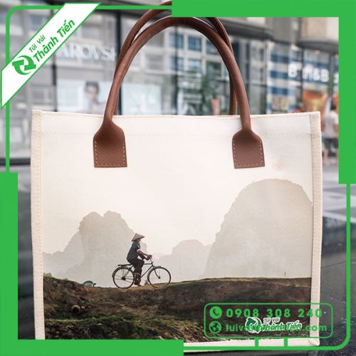 Túi Vải Đay Linen Kem Ép Vải Không Dệt