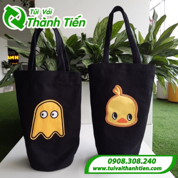 Mẫu túi vải canvas đựng bình nước in hình dễ thương