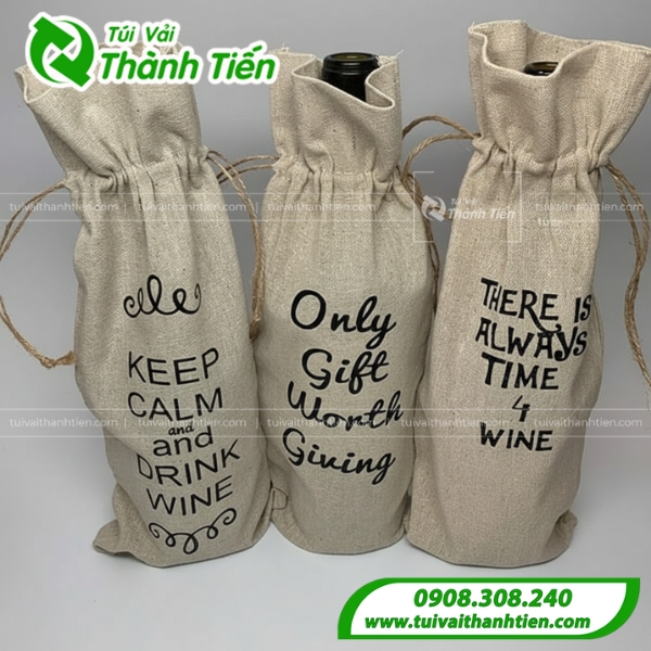 T&uacute;i vải đay đựng rượu in ấn sắc n&eacute;t