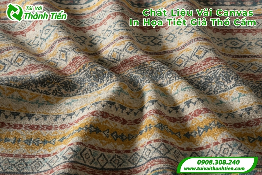 Vải canvas in họa tiết giả thổ cẩm