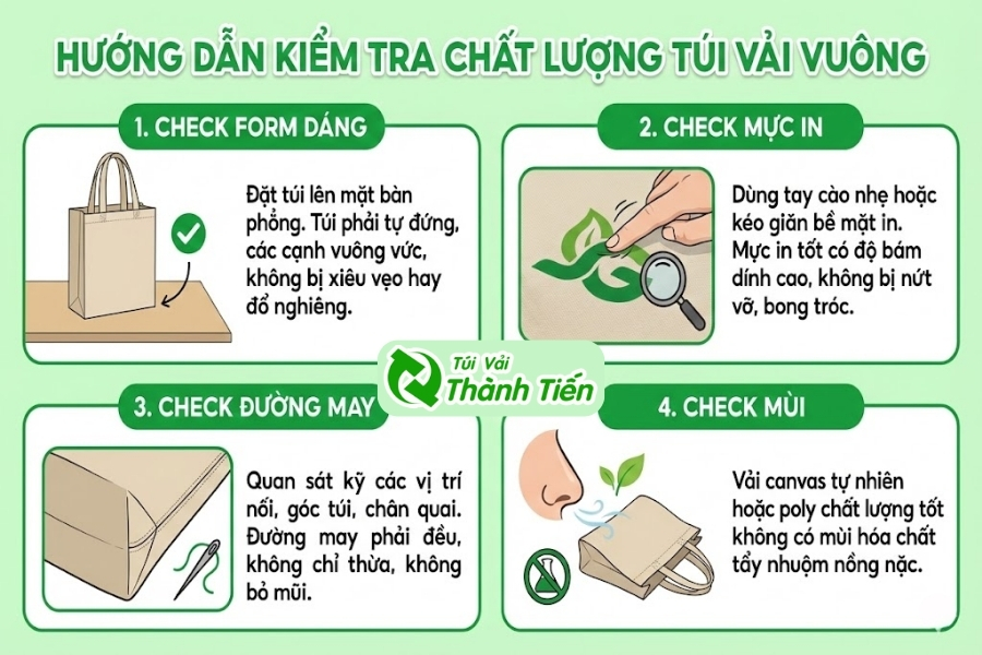Hướng dẫn cách kiểm tra chất lượng túi vải vuông khi nhận hàng