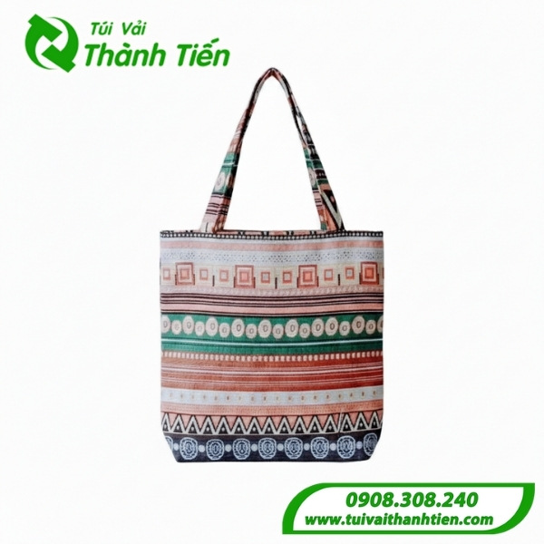 Mẫu túi vải canvas in họa tiết giả thổ cẩm