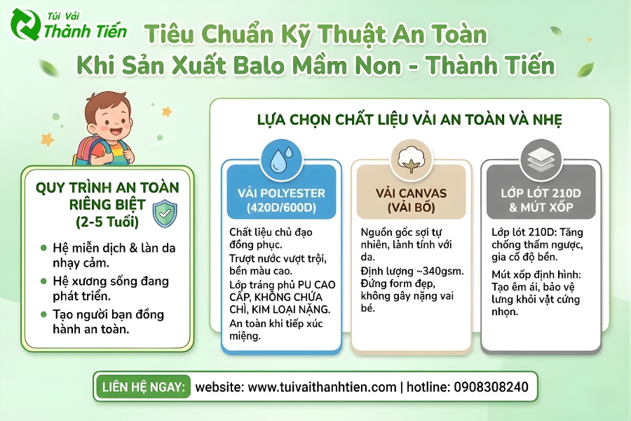 Tiêu chuẩn vải may balo mầm non chất lượng, an toàn
