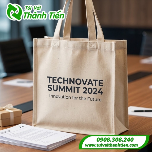 Mẫu túi vải canvas vuông dáng hộp làm quà tặng hội sự kiện, hội thảo