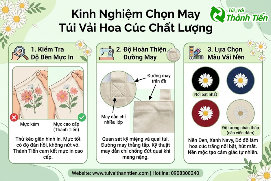 Kinh nghiệm chọn may túi vải hoa cúc chất lượnga