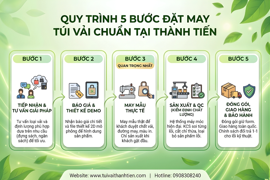 Quy trình đặt may túi vải đựng sách tại Túi Vải Thành Tiến