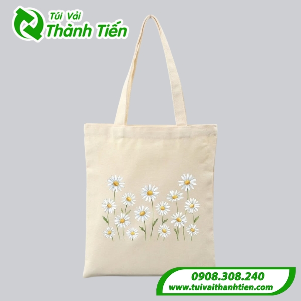 Mẫu túi vải canvas in hình hoa cúc đơn giản