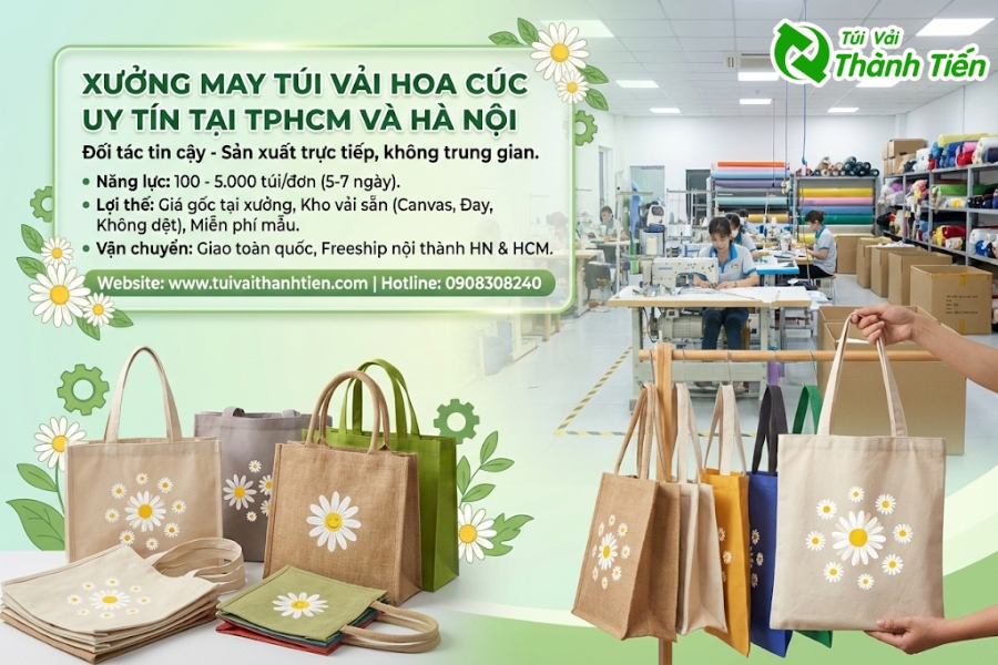 Xưởng may túi vải hoa cúc uy tín, chất lượng