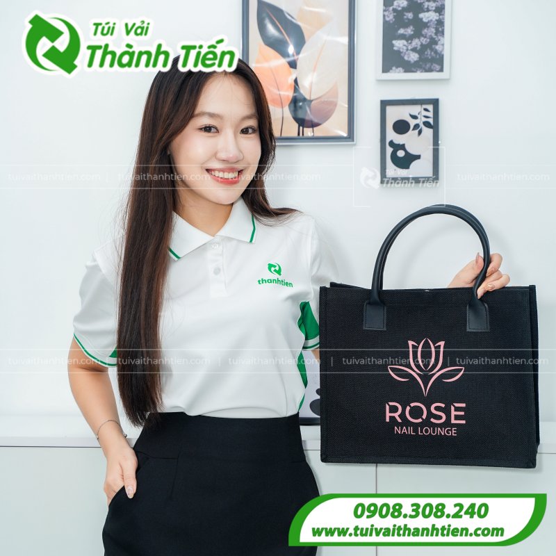 Túi Vải Linen Quai Da
